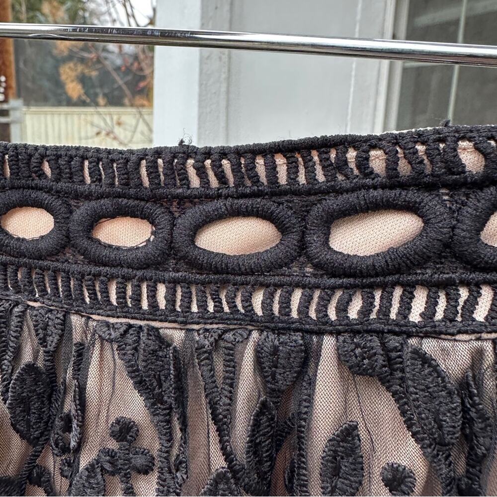 Polagram Black Embroidered Lace Maxi Skirt over Nude Lining - Picture 5 of 9